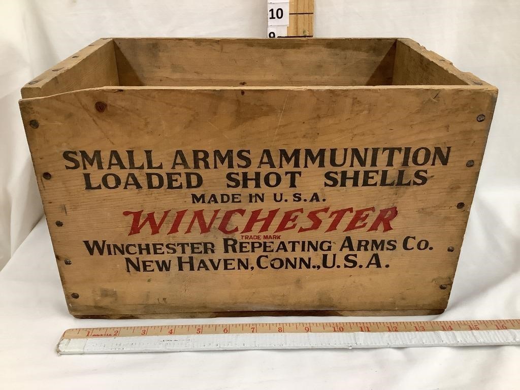 Winchester Wooden Ammo Box, 14 1/2”W, 9”T, 9”D