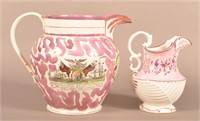 Two Pink Lustre Pitchers.