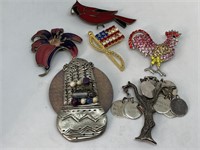 Assorted Vintage Brooches One Hallmarked Sterling