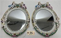 Pair of Porcelain Capodimonte Cherub Mirrors