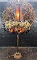 Feathered Table Lamp and Feather Wreath