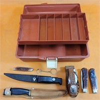 Plastic tool box with assorted multi tools