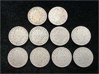 Lot of 10 Liberty "V"  Nickels