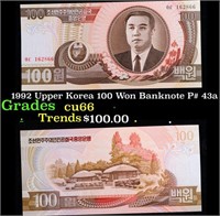 1992 Upper Korea 100 Won Banknote P# 43a Grades Ge