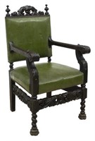 SPANISH BAROQUE STYLE LEATHER UPHOLSTERED ARMCHAIR