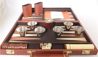 Cased Backgammon Set & Stirrup Tot Cups.