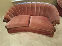 Carved Wooden Arm Pink Love Seat