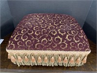 TAPESTRY FABRIC FOOTSTOOL W/ FRINGE TRIM - 9 in x