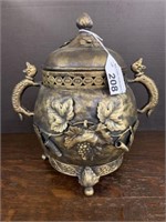 ORNATE METAL URN W/ CAT HANDLES - 11 in x 10 in