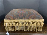 TAPESTRY FABRIC FOOTSTOOL W/ FRINGE TRIM - 9.5 in