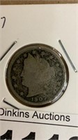 1907V nickel coin