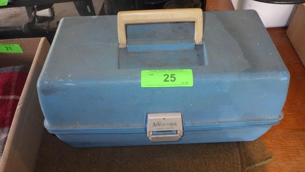 VINTAGE ADVENTURER TACKLE BOX W/ SOME TACKLE