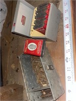 Vintage metal box with screws and metal box with