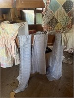 Box lot with blue lace, curtains, and homemade