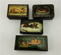 (4) Russian Lacquer hand painted covered