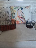 New parrot pillow and 2 baskets