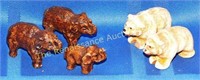 5 Miniature Animal Figurines: Elephants, Bears