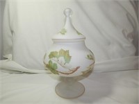 Vntg Norleans Frosted Glass Lidded Compote Italy
