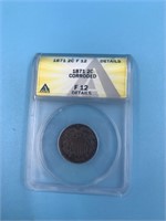 1871 2 cent coin with F12 details graded by ANACS