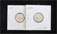 1941 / 42 Silver Mercury US 10c Coins