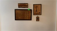FOUR WOODEN WALL HANGINGS