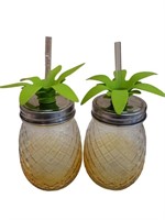 Pair of Pineapple Glasses with Straws