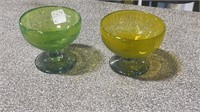 Two Small Art Glass Booted Bowls