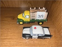 DEPT 56 LOG TRUCK AND POLICE CAR