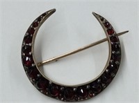 Victorian Cresent Moon Brooch Set With Garnets