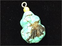 Carved Turquoise Frog Pendant