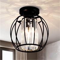 Modern Crystal Black Metal Cage Semi-Flush Light