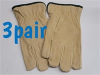 3pr 100% Leather  Fleece Lined  Driving Gloves