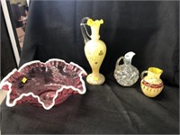Art Glass Bowl & Cruet Bottles