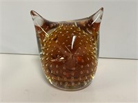 Blown Glass Owl Paperweight 4in T
