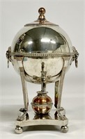 Silverplate coffee urn, lion's head handles,