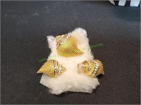 Gold & Crystal Seashell Pin w/ Matching Earrings
