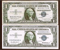 (2) 1957 Series $1 Silver Certs., 1957-B
