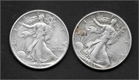 (2) Walking Liberty Silver Half Dollars, 1941-1943