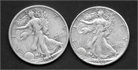 (2) Walking Liberty Silver Half Dollars, 1935-1940