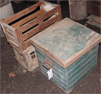 wooden box with cow halters, crates