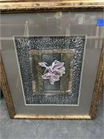 26x22 Asian Framed Foil Floral Still Life