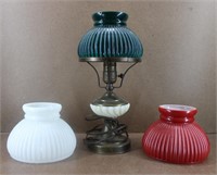 Vtg Brass & Milk Glass Lamp w/ Changable Shades