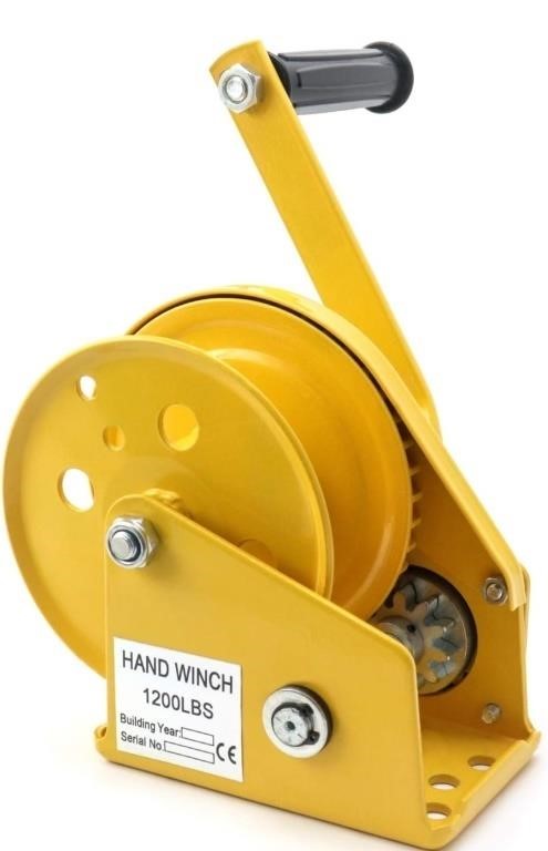 Yellow QWORK Hand Winch, 1200lbs Manual Crank