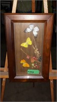 3 BUTTERFLIES IN WOOD FRAME, 9" X 14 3/4"