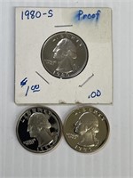 1980-S, 86-S, 91-S Proof Quarters x3