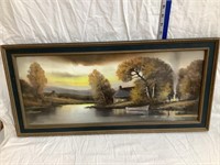 Pastel Painting Signed by Gunderson, Cabin & L