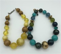 Lot of 2 Yellow & Green Marble Beaded Necklaces