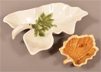Two Vintage Hull Art-Pottery Leaf form Dishes.