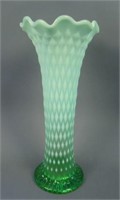 10 ½” Tall N Diamond Point Swung Vase – Green Opal