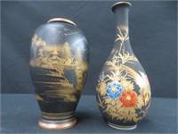 2 ORIENTAL BLACK PORCELAIN VASES